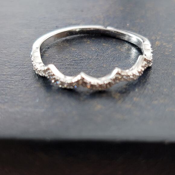 Rhodium Plated Chevron Band with Simulated Diamonds - Size 9 - Picture 3 of 5